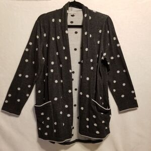 Habitat Clothes to Live In L Cardigan Sweater Open Front Polka Dot Pockets Boho